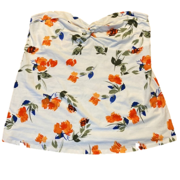 Torrid Strapless Floral Tank Top - White, Orange, and Blue - Picture 3 of 9